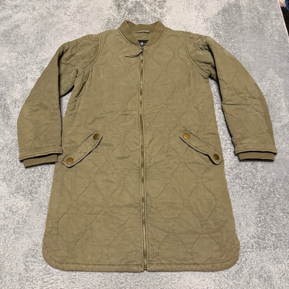 7 for all Mankind Coat Womens Small Green Utility Chore Quilted Long Jacket